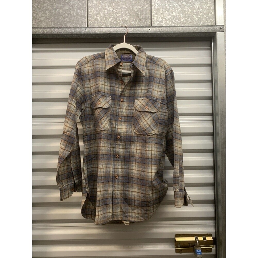 Pendleton Flannel Shirt Mens M Blue Brown Plaid Long Sleeve 100% Virgin Wool